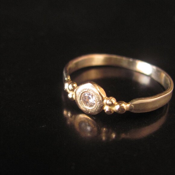 14K yellow gold ring set with 0.10ct diamond. Handmade UNIQUE Engagement ring - Picture 9 of 14